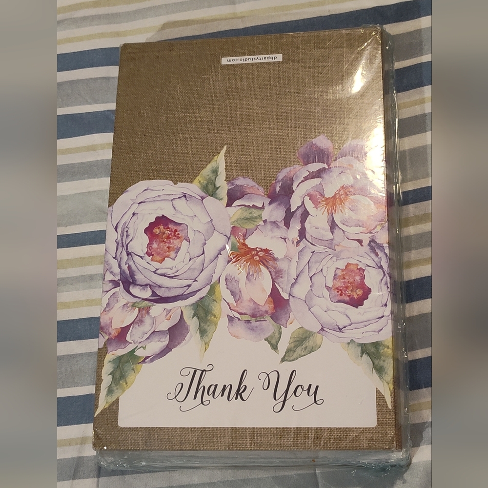 Floral Thank You Card with Purple and Pink Flowers